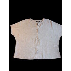 Tahari 100% Linen Batwing 3/4 Sleeve, Lt Beige Blouse, Med, Gently Used Size Med